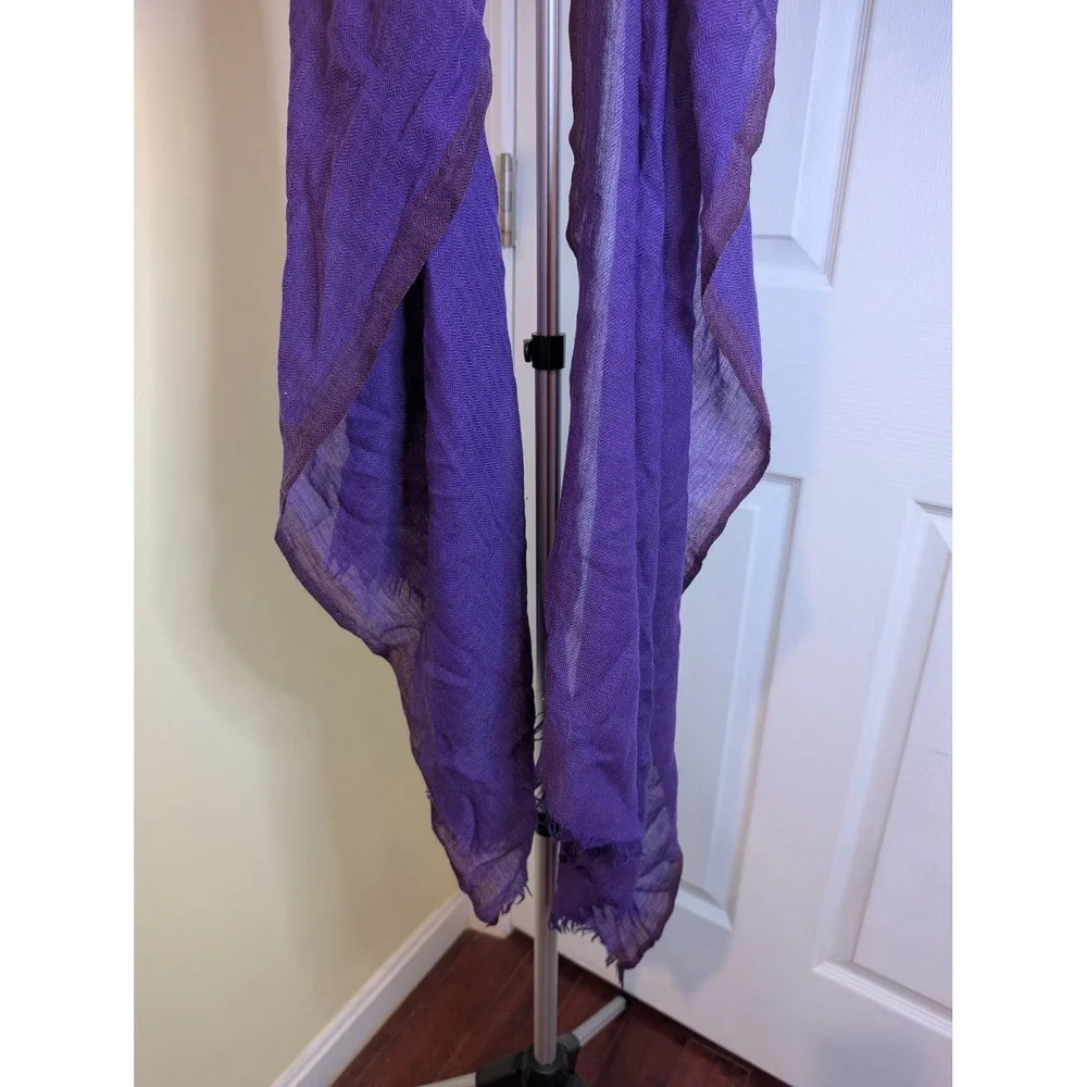 Eileen Fisher Cozy Crinkle Gauze Scarf Women OS Purple Wool Silk Fringe Wrap